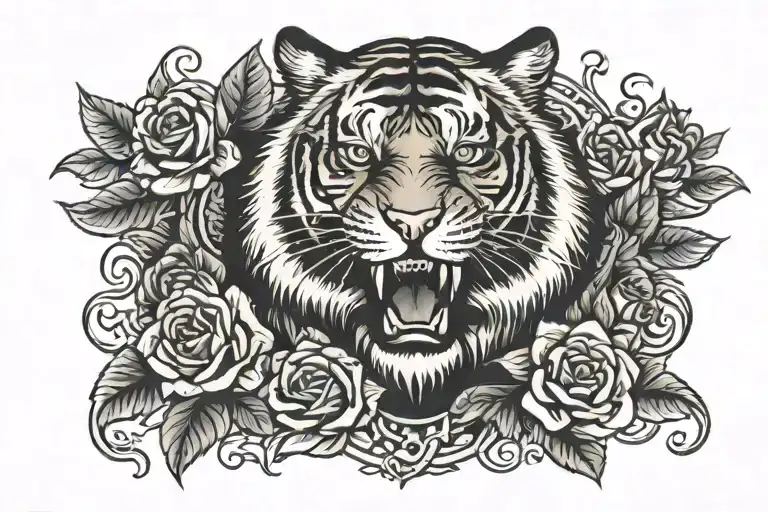 Full Body Tiger Surrounded By Roses
