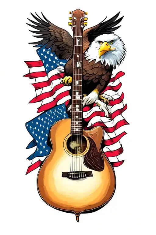 American Flag And Bald Eagle And Guitar