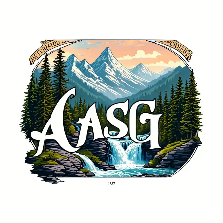 Mountain And Waterfall With Initials Asg Incorporated Into The Design