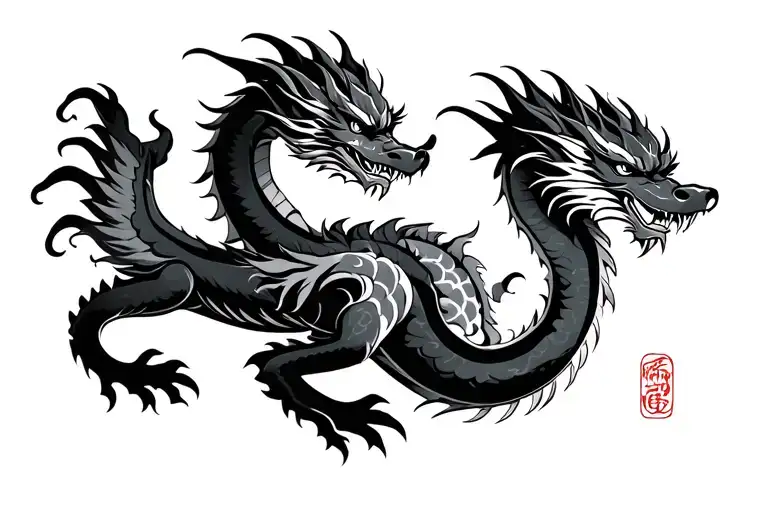 Japanese Dragon Without Wings Black And Grey Tattoo Design