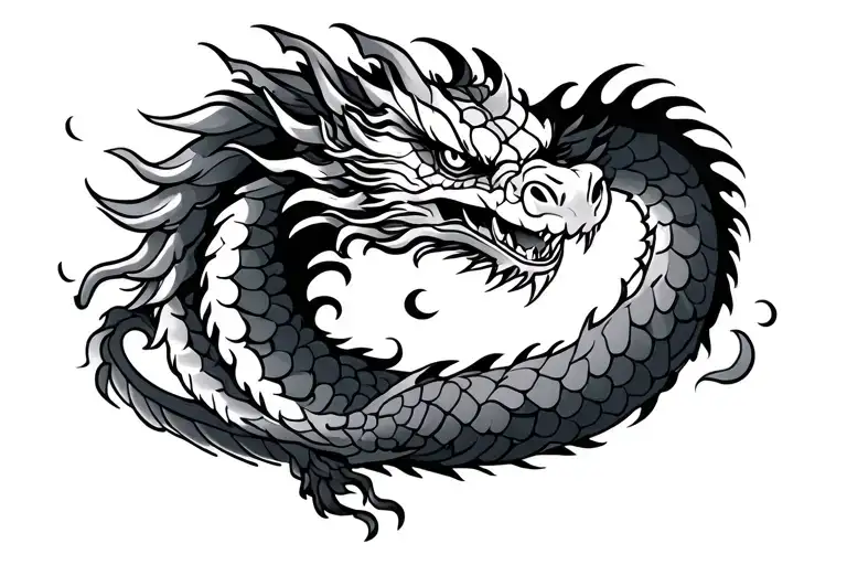 Japanese Dragon Without Wings Black And Grey Tattoo Design