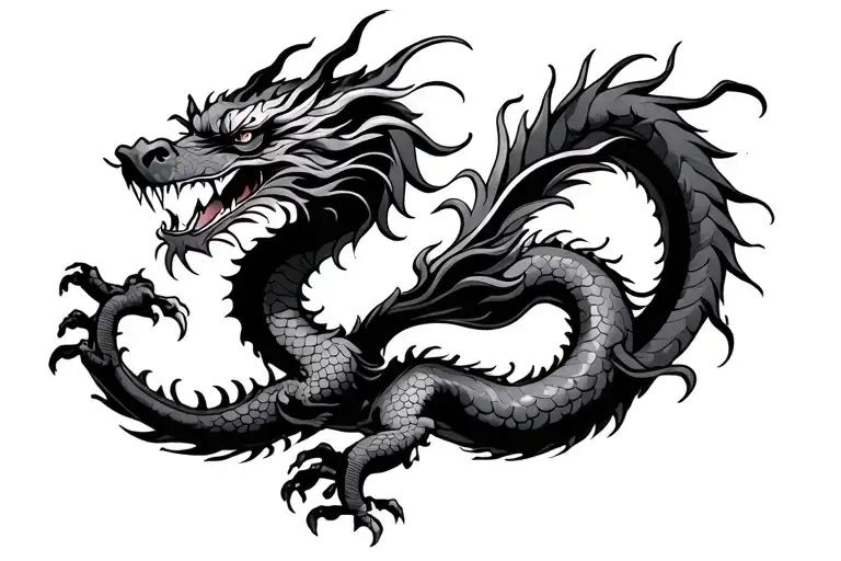 Japanese Dragon Without Wings Black And Grey Tattoo Design