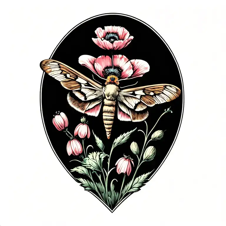 Moth And Wild Poppy Flower Growing