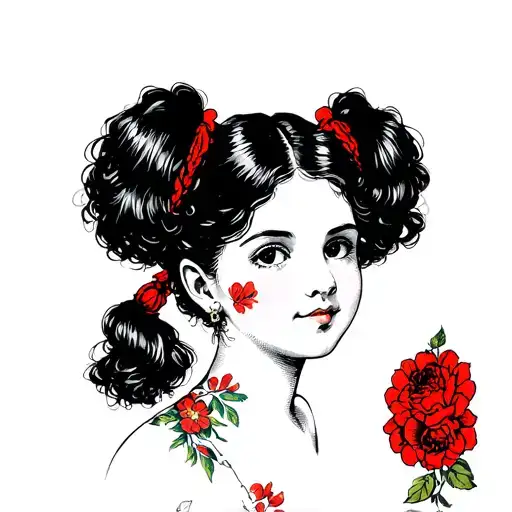 Dark Haired Girl With Pigtails