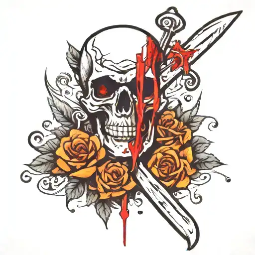 Skeleton With Bleeding Eyes And Knife In Had