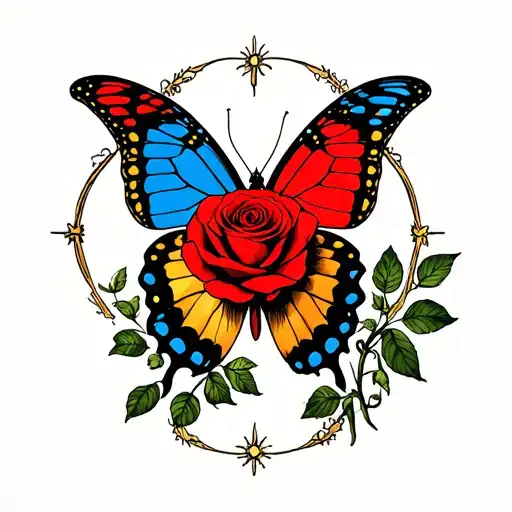 Red Rosa Surrounded By A Celestial Butterfly