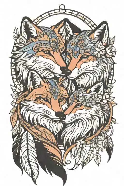 Fox And Wolf Cuddle Together Dream Catcher
