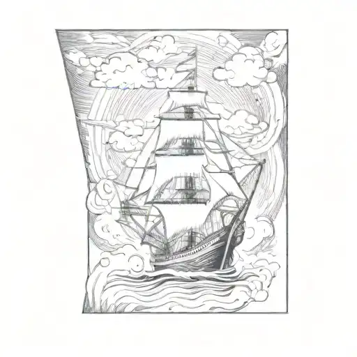 A Sailing Ship Floating Over Clouds