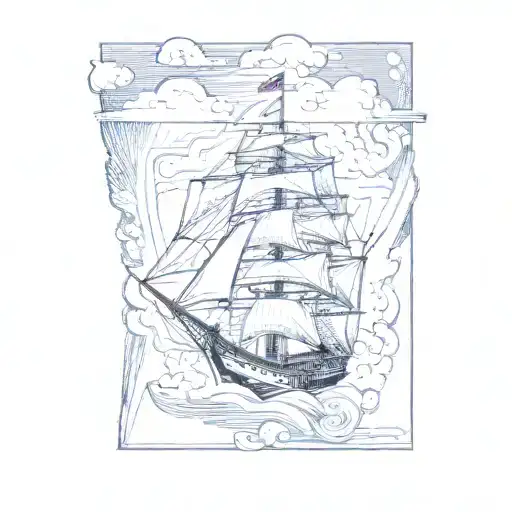 A Two-sail Ship Floating Over Clouds