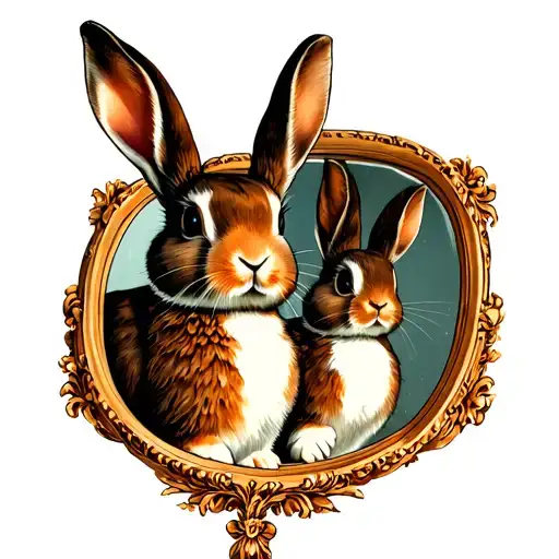 American Traditional Female Bunny In A Mirror Reflection