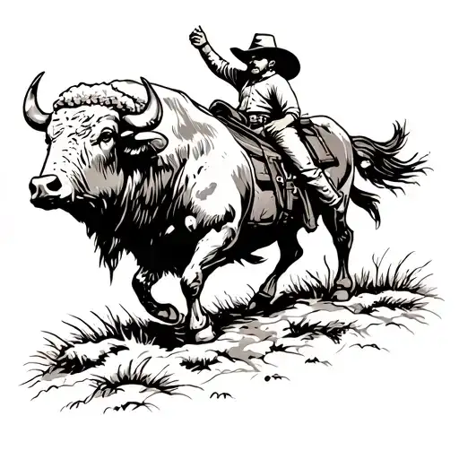 Cowboy Riding A Buffalo