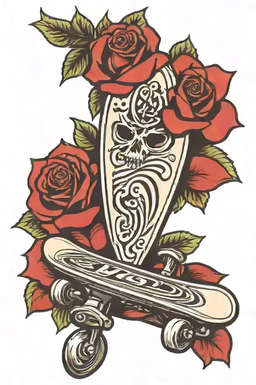 Skateboard With Rose On Bottom