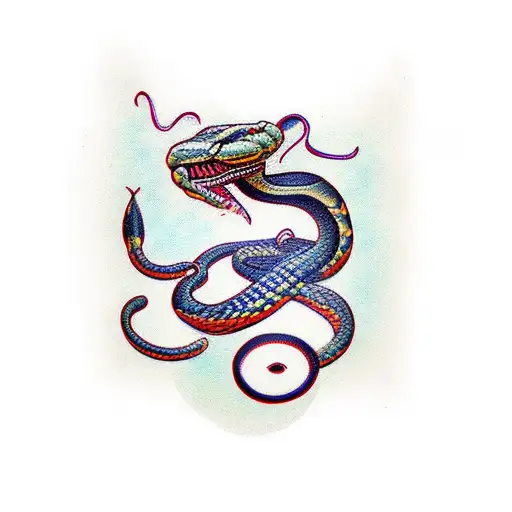 Symmetrical Snake Wrapped Around A Woman