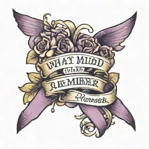 Purple Ribbon With What The Mind Forgets The Heart Will Always Remember And Flowers Around It