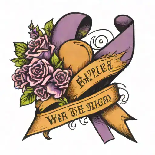 Purple Ribbon With What The Mind Forgets The Heart Will Always Remember And Flowers Around