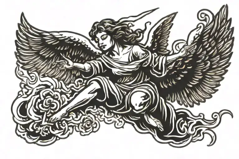 Falling Angel With Wings That Are Burning