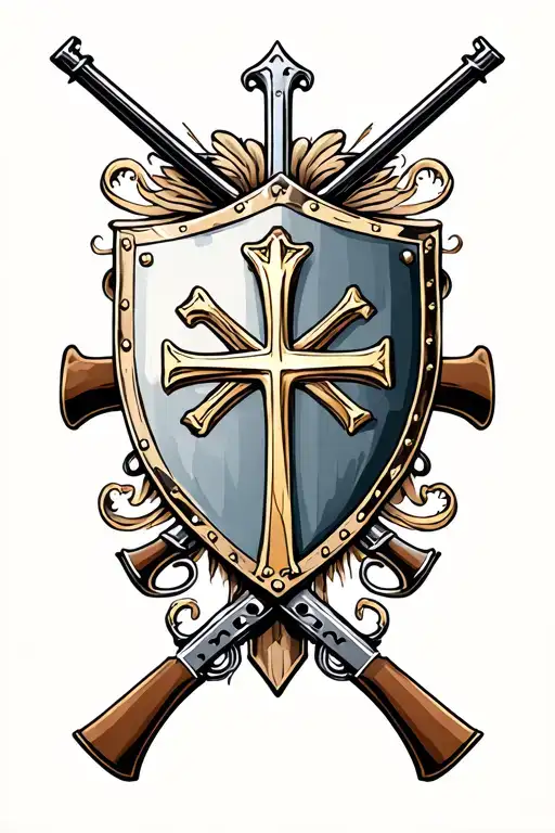 Cross Rifles And Shield Adorned With Intricate