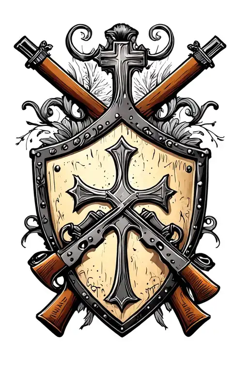Cross Rifles And Shield Adorned With Intricate