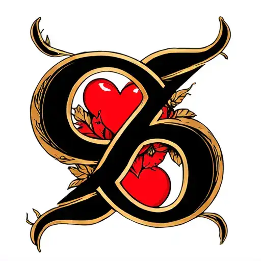 The Letter S And The Letter Intertwined In The Infinite Sign With A Red Heart