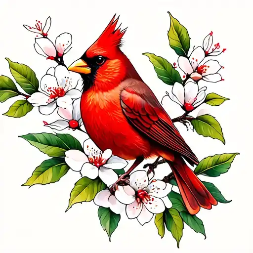 Cardinal And Blossom Branches