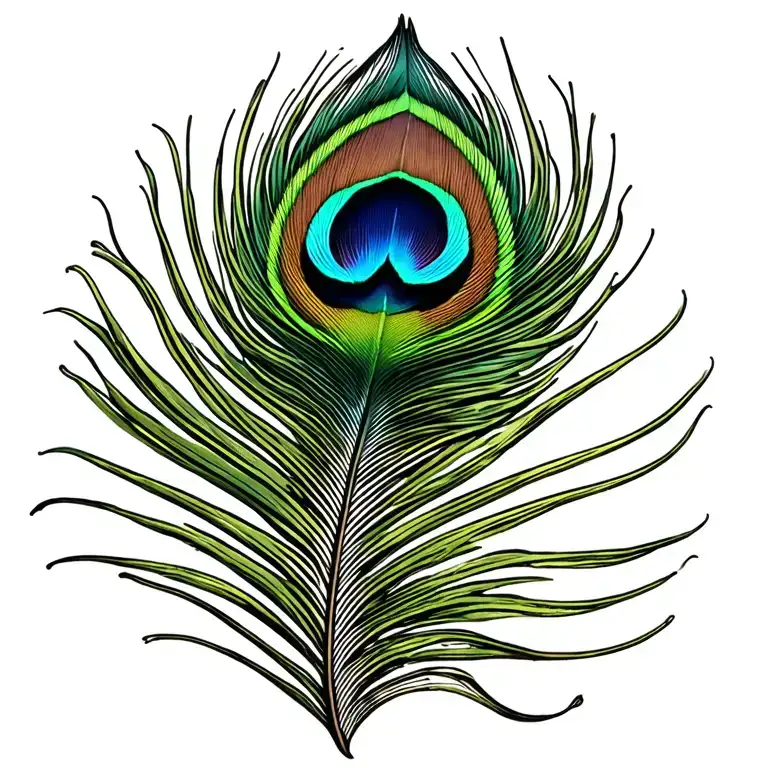 Thin Singular Downward Pointing Peacock Feather