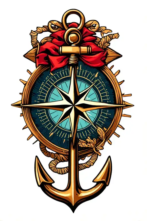 Traditional Anchor And Compass Rose