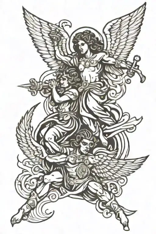 Chicano Style Tattoo Inspired By Angels Fighting Demons