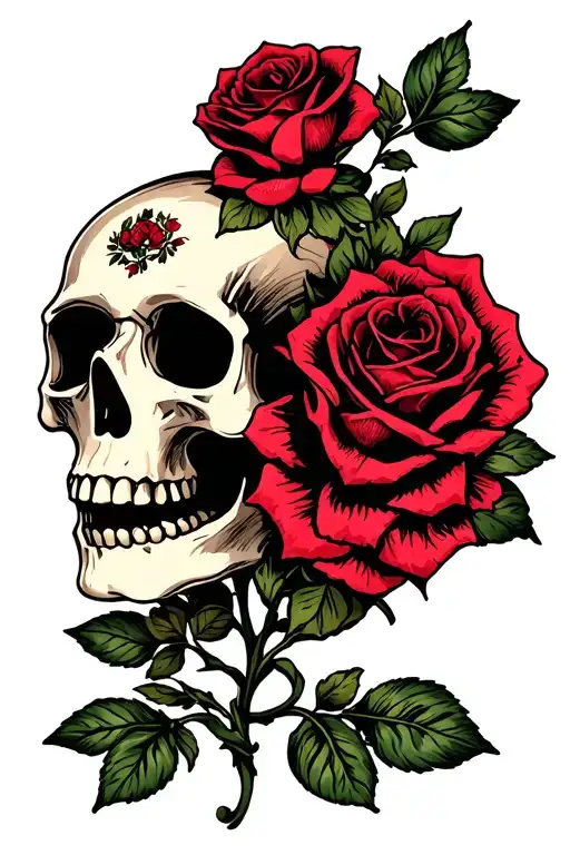Skull And Roses Intertwined