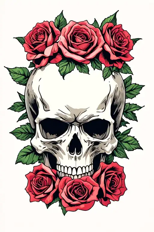 Skull And Roses Intertwined Within