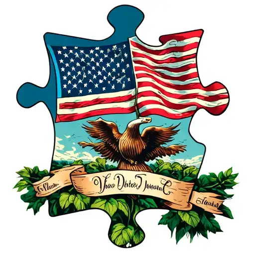 Puzzle Piece Featuring Flags Planted