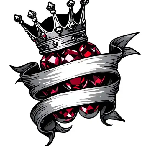 Black Grey Crown On Top Red Ruby Wrapped In Banner