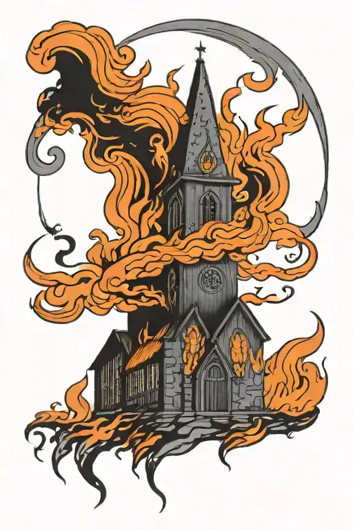 Dark Nordic Burning Church Black Grey Orange Fire