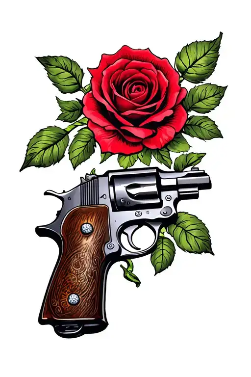 Gun With A Red Rose Intertwined