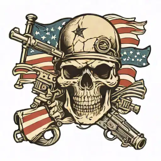 Skull With M16 And Us Flag Waving