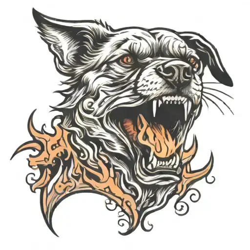 Teufel Hunden Surrounded By Fire Flames