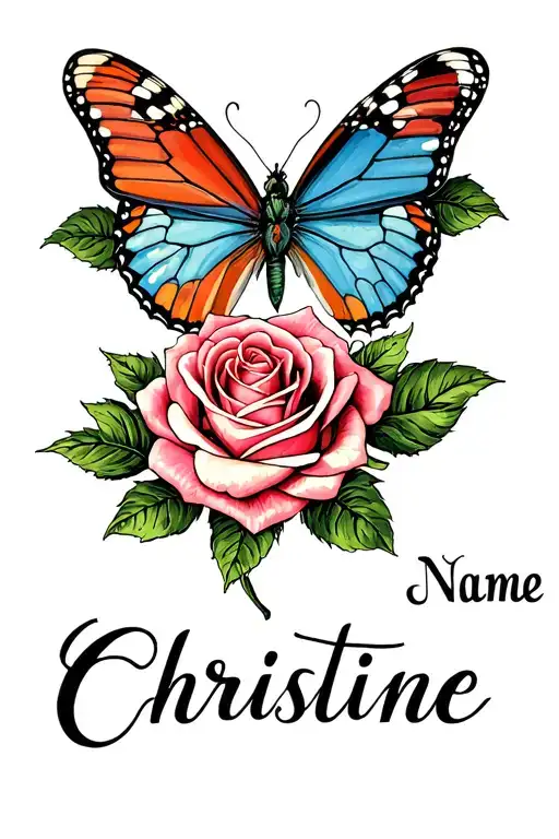 Rose Butterflies First Name Christine