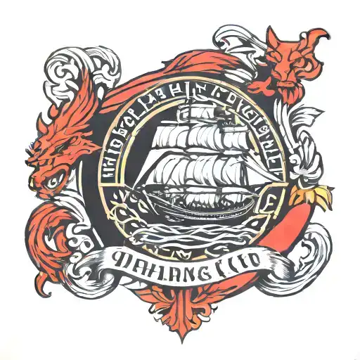 Marine Norge Minotti Familie Skjold Crest With A Viking Ship And Wolves
