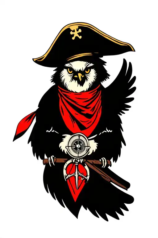 Sparrow In A Pirate Hat And Red Bandana Holding A Compass