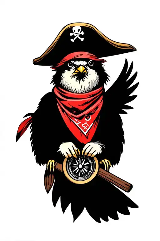 Sparrow In A Pirate Hat And Red Bandana Holding A Compass