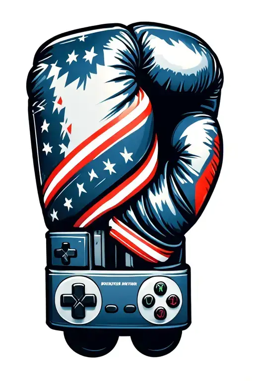 A Minimalistic Design Of A Boxing Glove Intertwined With Gaming Controller Symbols