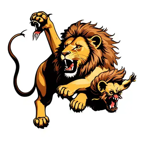 Lion Attacking Prey In Safari Scene