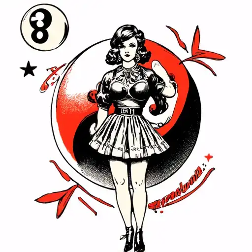 Hot Girl Standing Wearing Skirt And 8 Ball