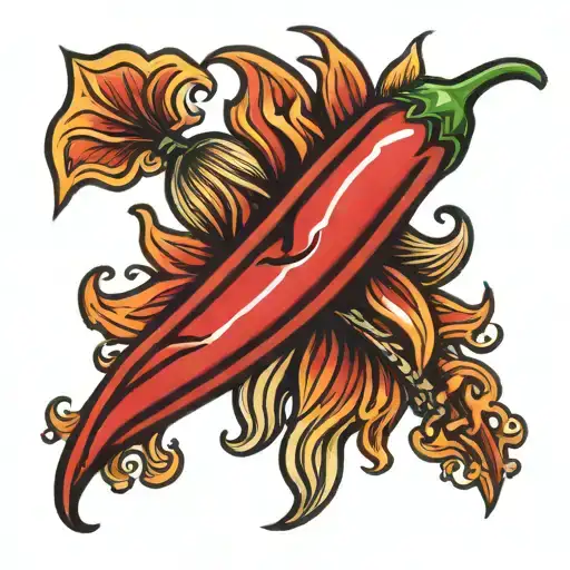 Chilli Pepper With Flames In The Background Representing
