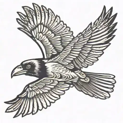 Traditional Raven Flying