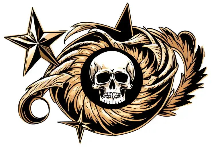 Spiral And Star And Skull Surrounded