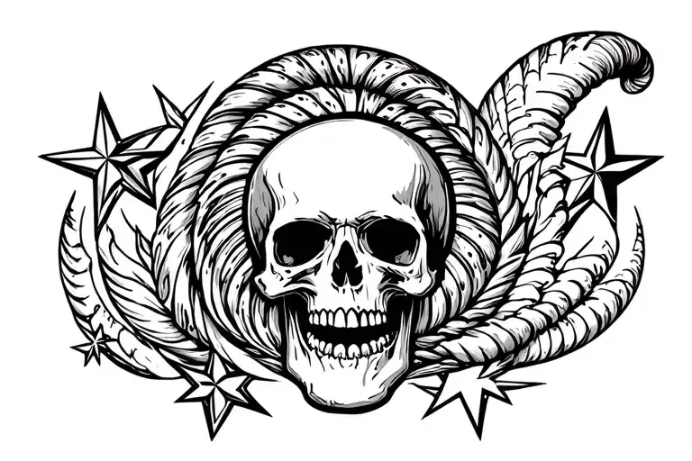 Spiral And Star And Skull Surrounded