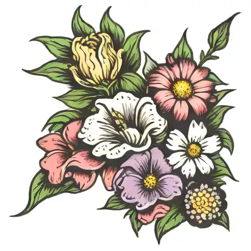 Sweet Pea Flower And Daisy Twisted Together Family