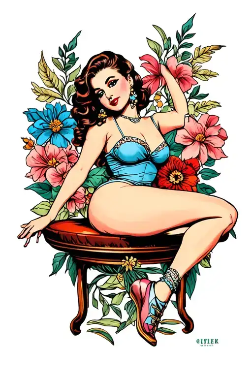 Pinup Girl Sitting Cross Legged