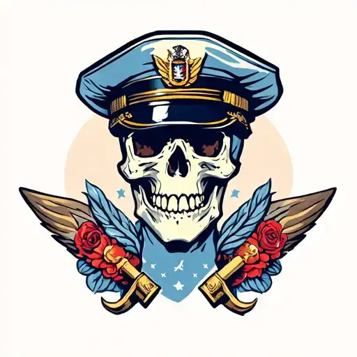 Navy Skull Wearing Officer Cap