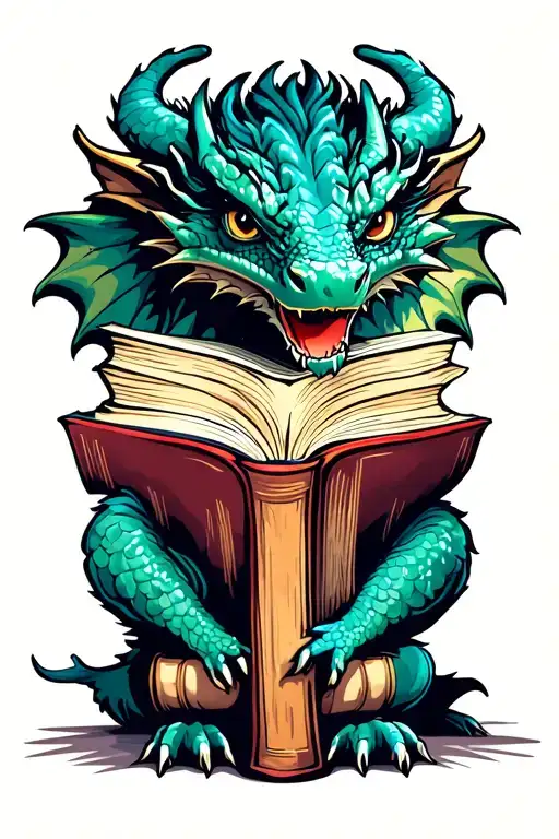 Book Dragon Reading Books Surrounded By Books